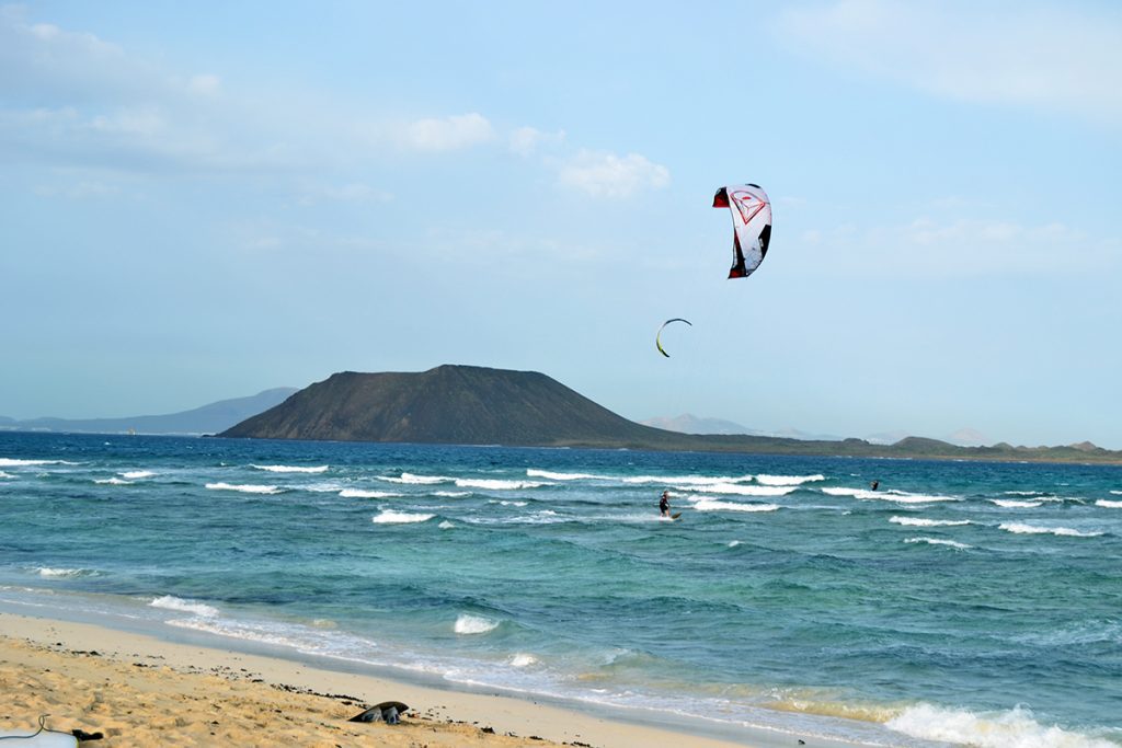 Kitesurfing in Fuerteventura, Flag Beach, Canary Islands, Spain, Europe