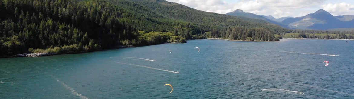 Kitesurfing in Nitinat Lake, British Columbia, Canada